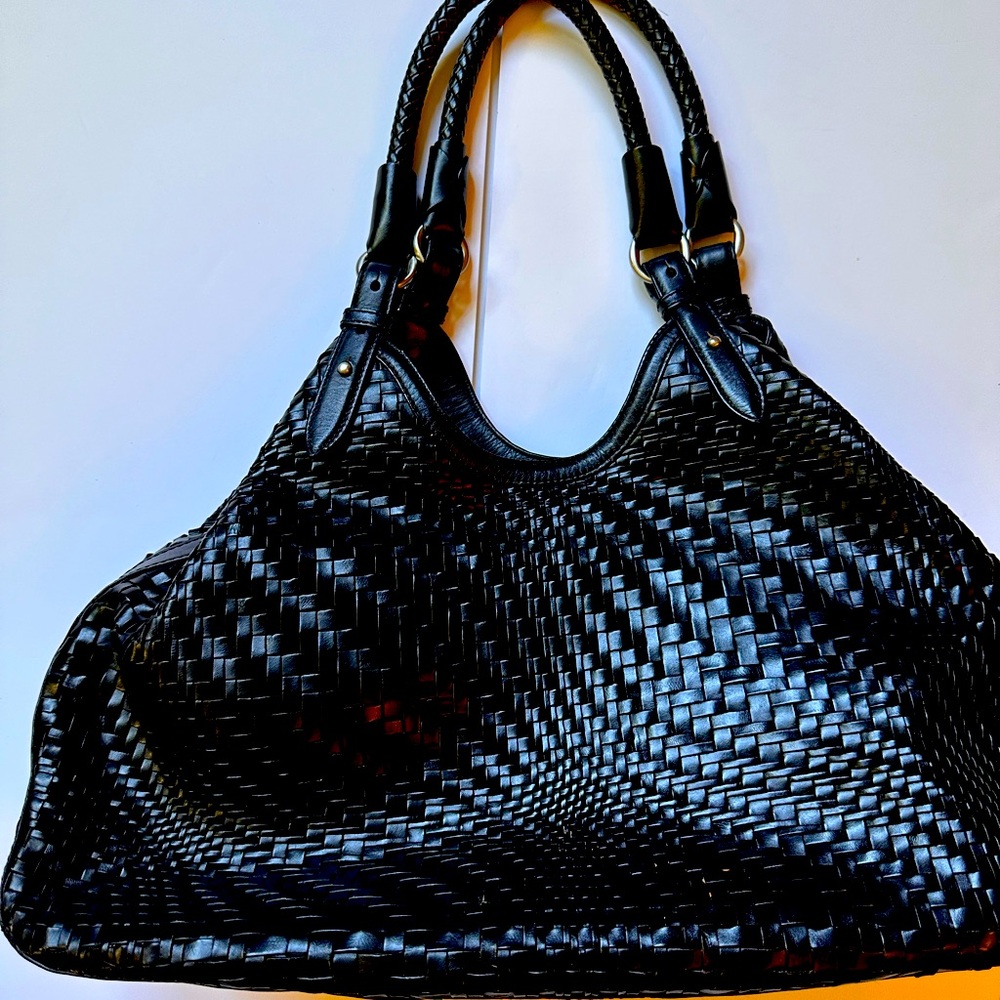 Black woven medium tote by Cole Haan